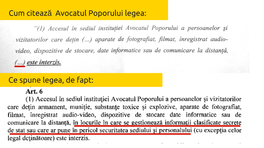 Avocatul Poporului invocă trunchiat Regulamentul privind accesul în instituție