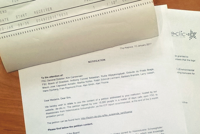 Peste 15.000 de membri de-clic cer FSC  să se dezasocieze definitiv de Schweighofer