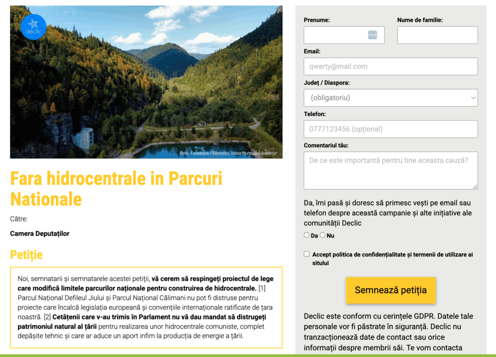 Fără hidrocentrale în parcuri naționale