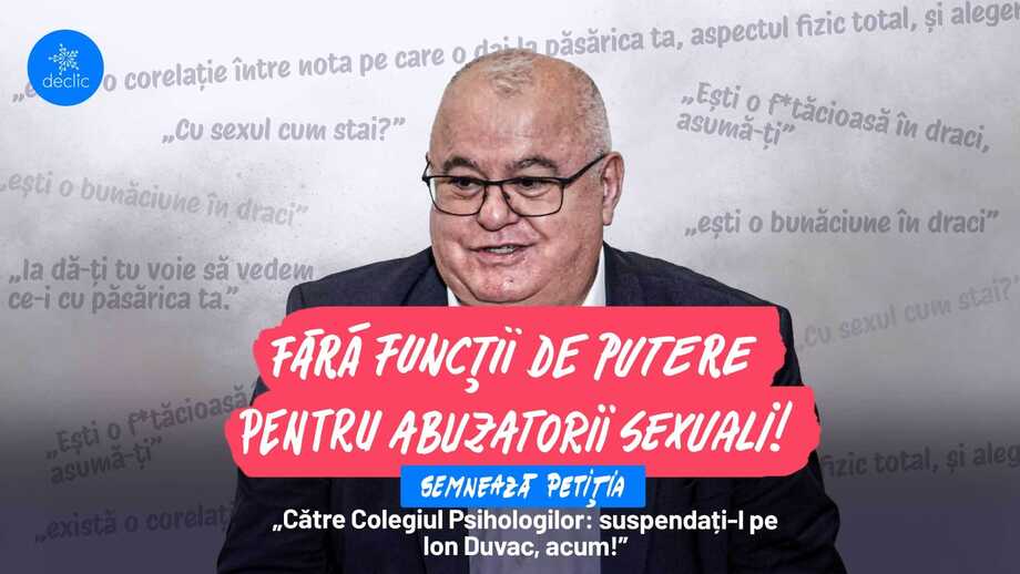 Cǎtre Colegiul Psihologilor: suspendați-l pe Ion Duvac, acum!